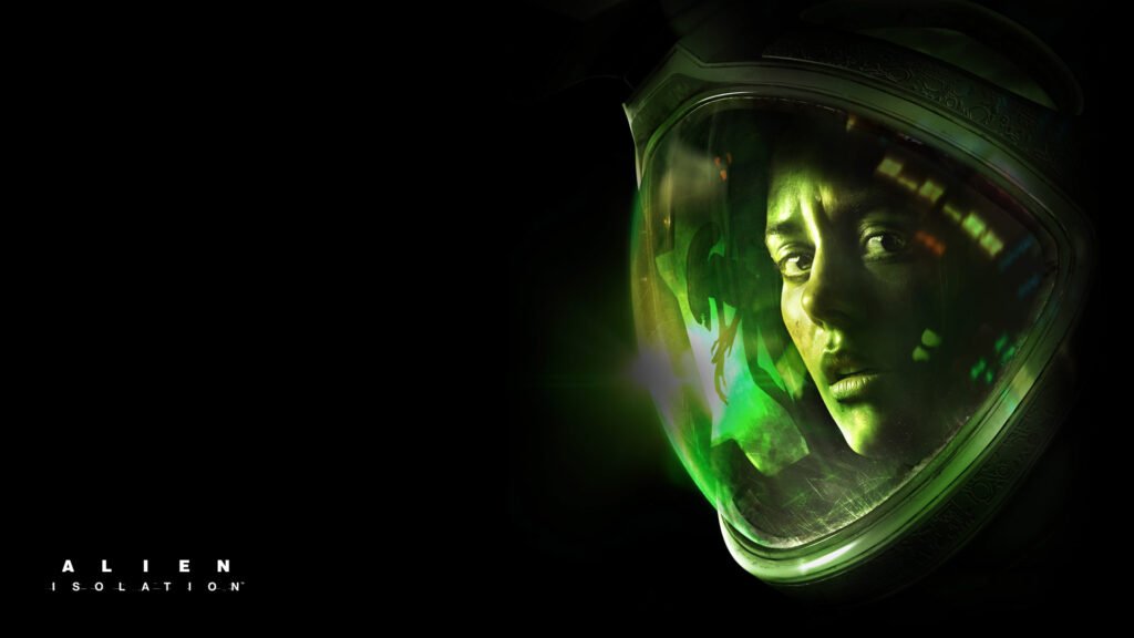 Alien Isolation mobil oyununun afişi, görselde ana karakter Amanda Ripley ve kaskından yansıyan Predator öne çıkmakta. 